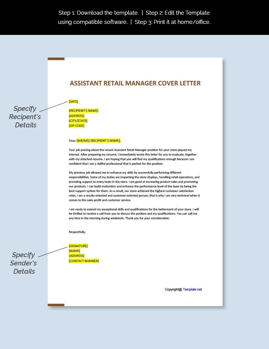 cover letter of retail assistant manager