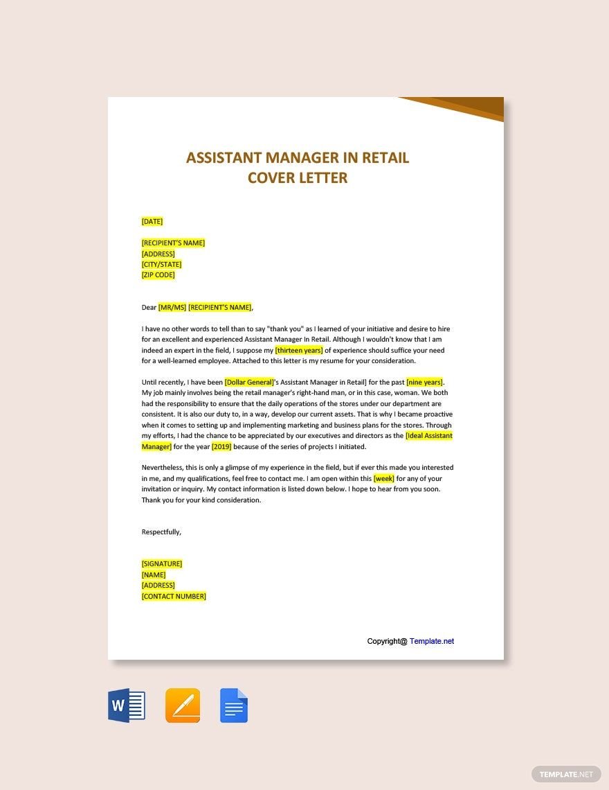 Assistant Manager In Retail Cover Letter