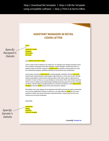 Assistant Manager In Retail Cover Letter Template