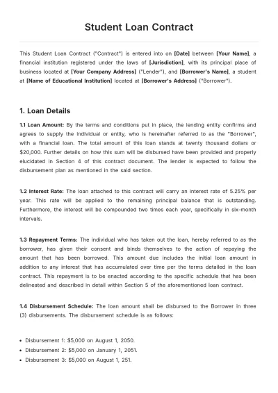 Free Student Loan Contract Template to Edit Online