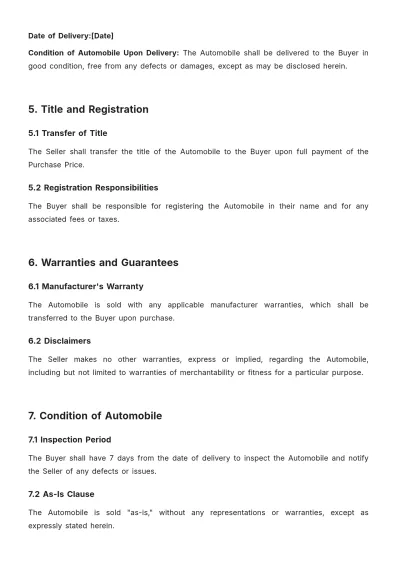 Free Automobile Sale Contract Template to Edit Online