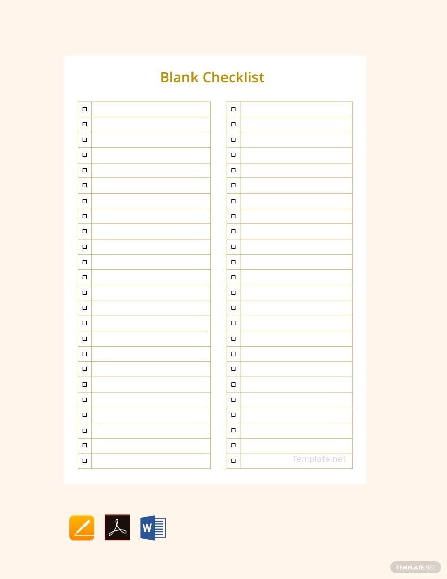Sample Blank Checklist Template