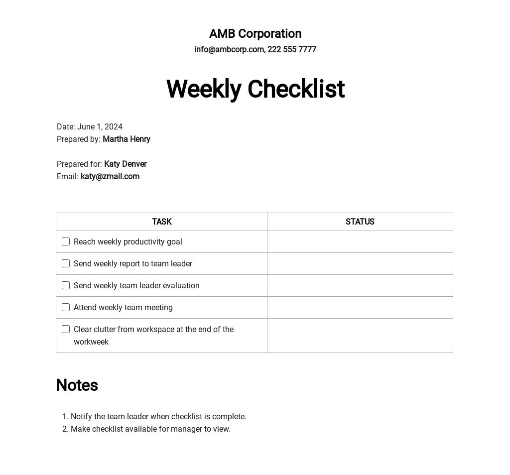 Sample Blank Checklist Template - Google Docs, Word, Apple Pages Throughout Blank Checklist Template Word