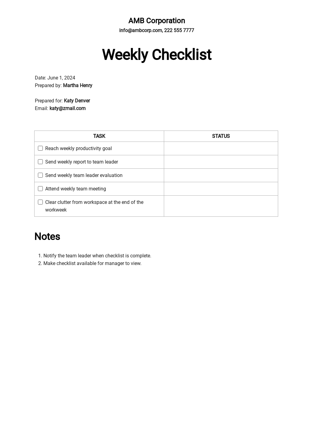 Checklist Template Docs
