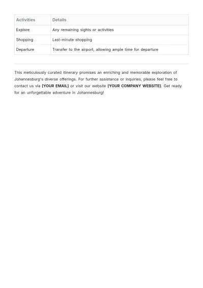 Free Johannesburg Itinerary Template to Edit Online