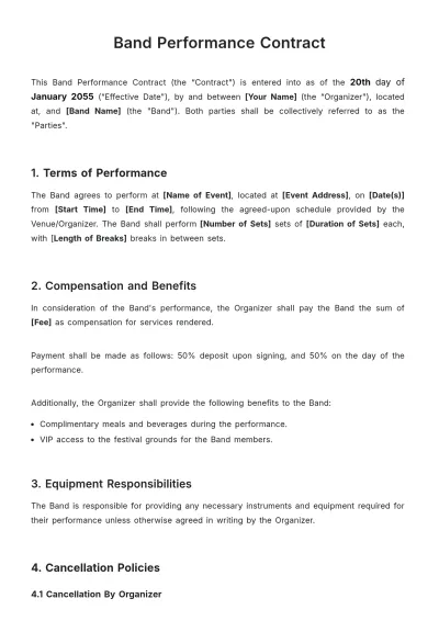 Free Band Performance Contract Template to Edit Online