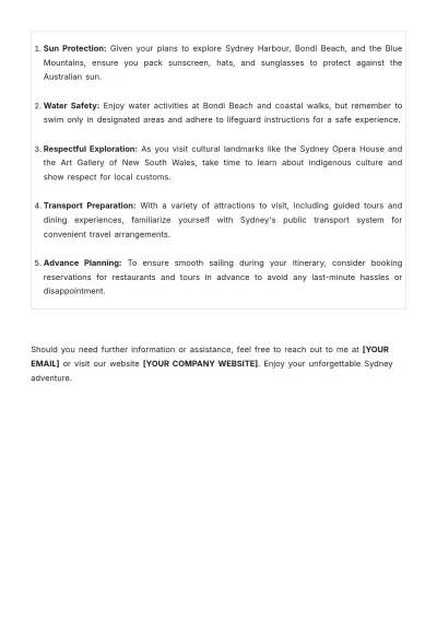 Free 1 Week Sydney Itinerary Template to Edit Online