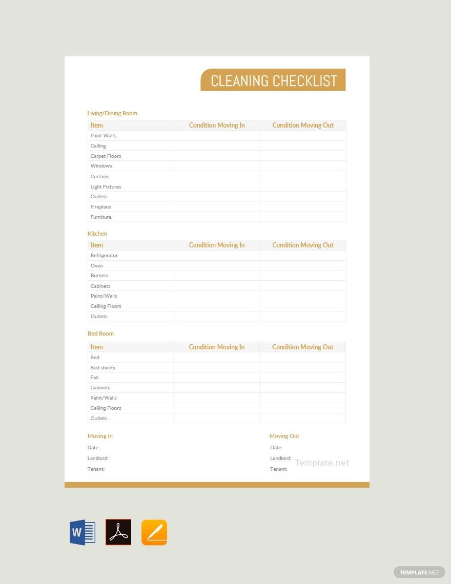 Sample Cleaning Checklist Template