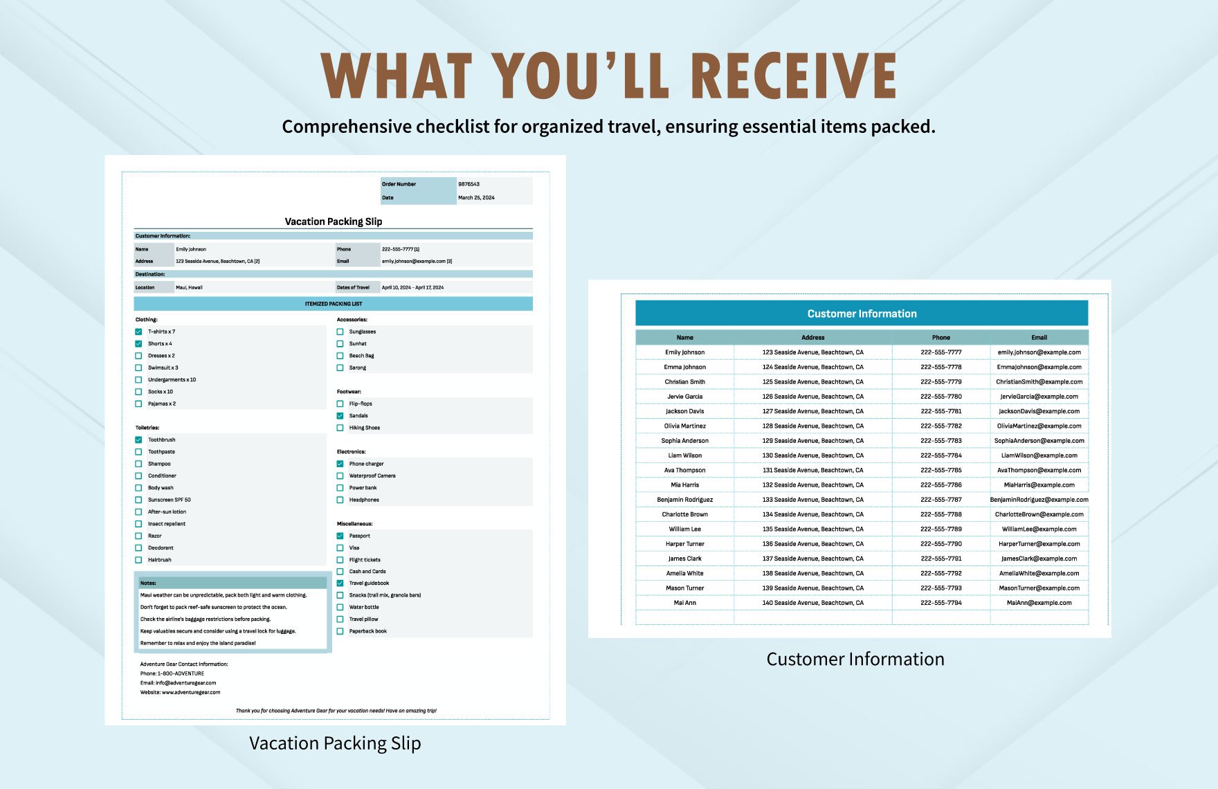 Vacation Packing Slip Template