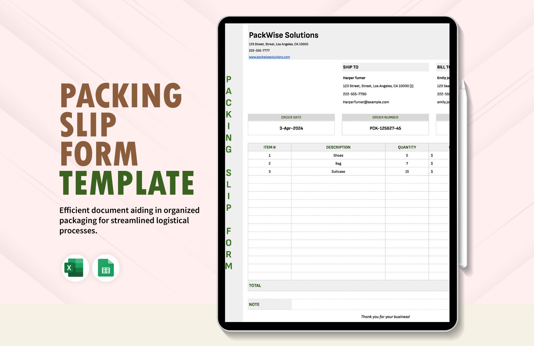 Packing Slip Form Template