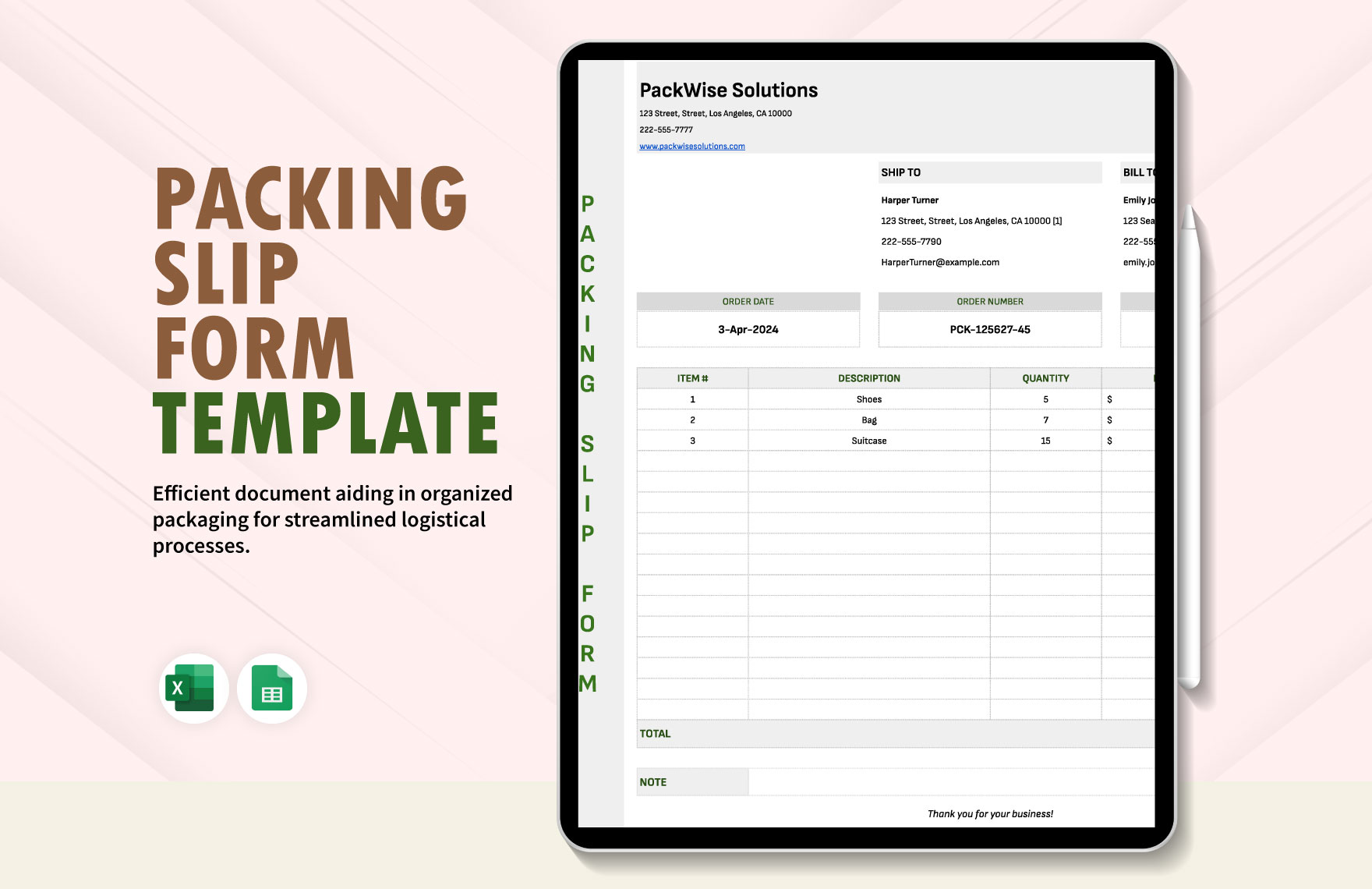 Packing Slip Form Template
