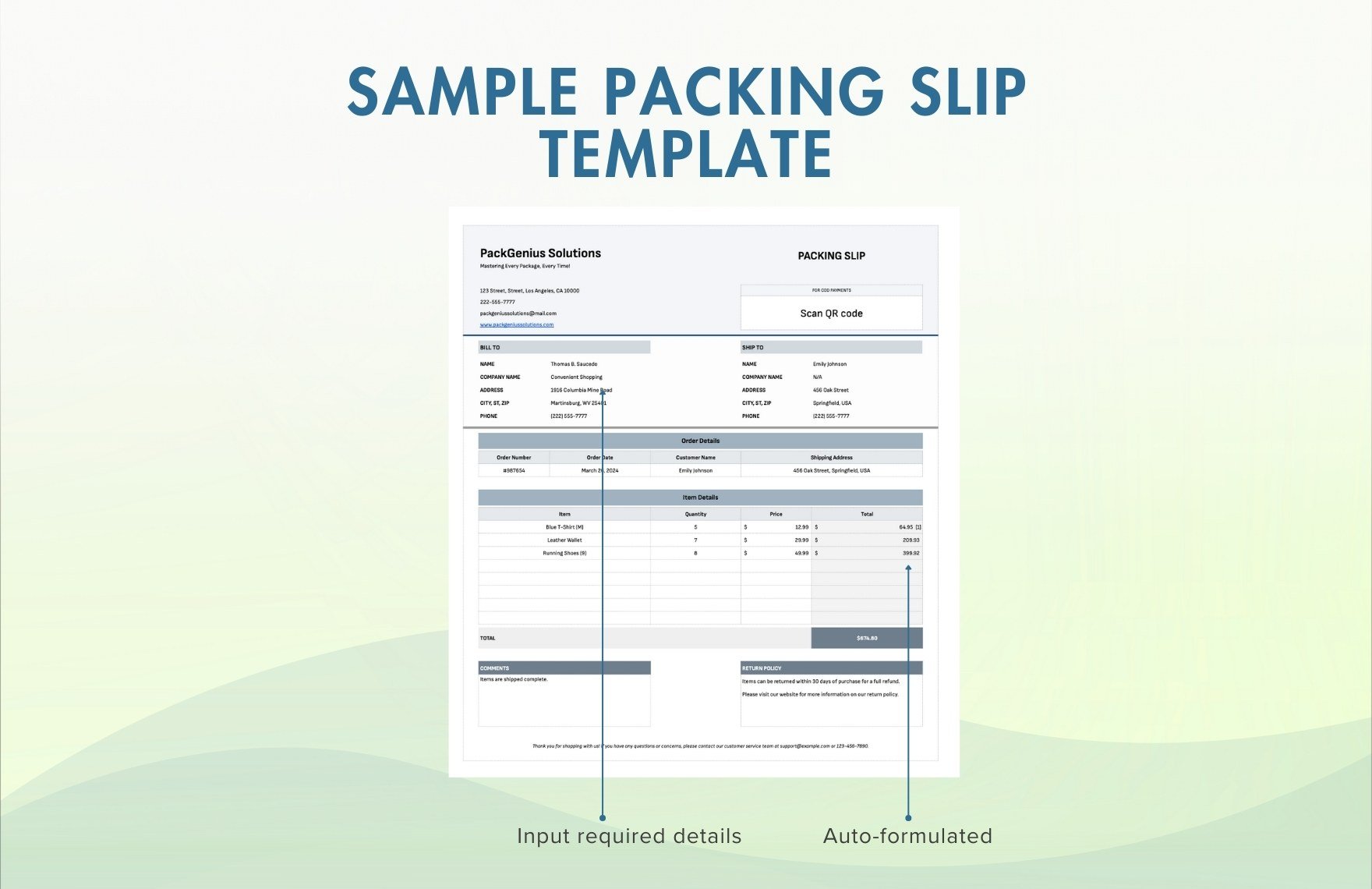 Sample Packing Slip Template