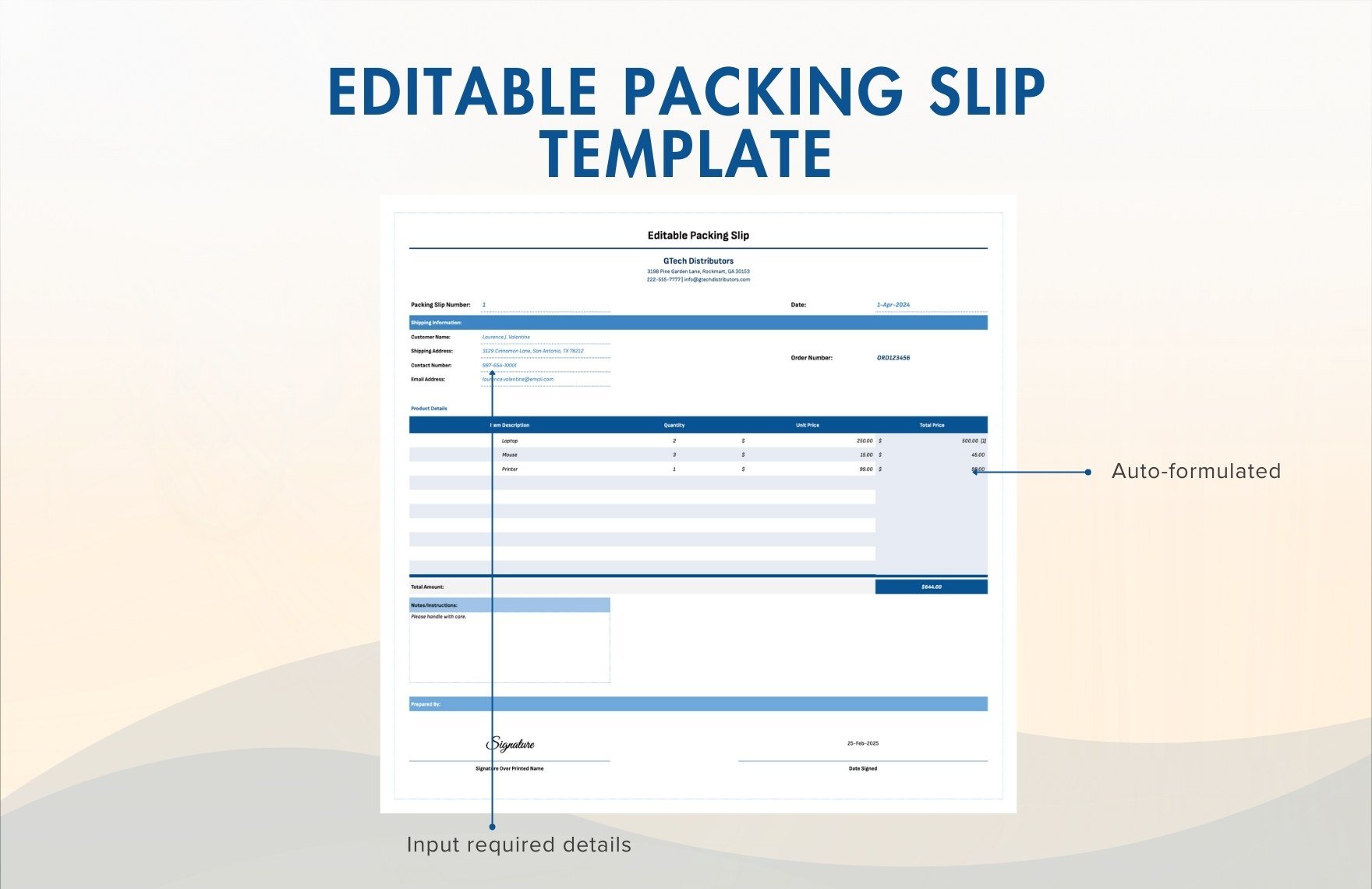 Editable Packing Slip Template
