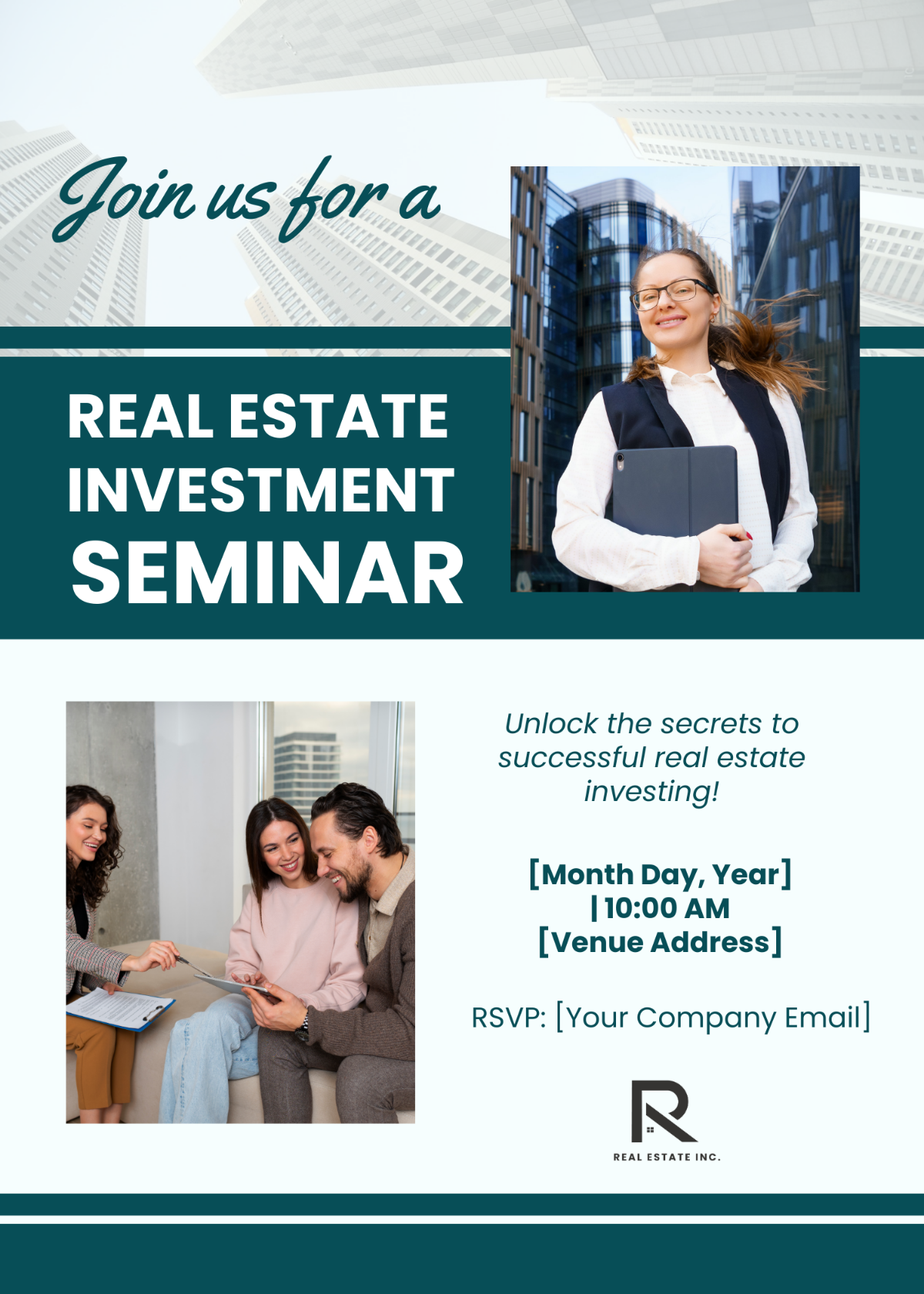Free Real Estate Investment Seminar Invitation Card Template