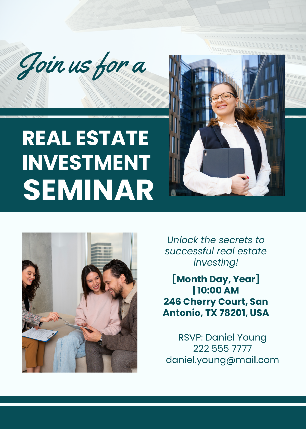 Real Estate Investment Seminar Invitation Card Template - Edit Online & Download