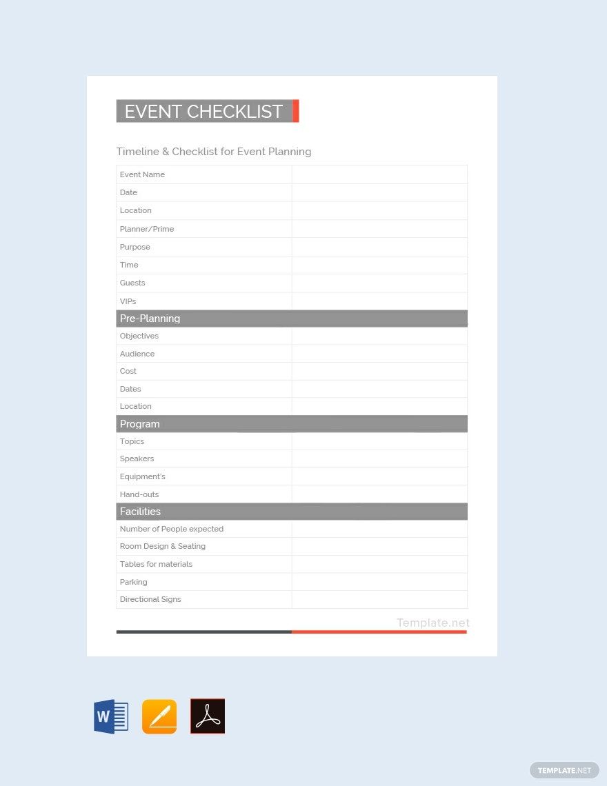 Simple Event Planning Checklist Template in Word, Google Docs, PDF, Apple Pages