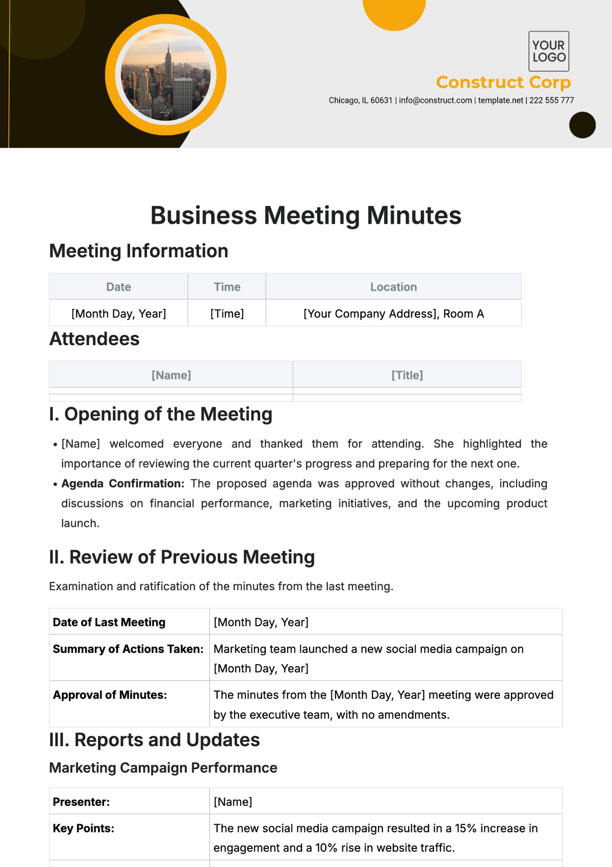 Business Meeting Minutes Template - Edit Online & Download