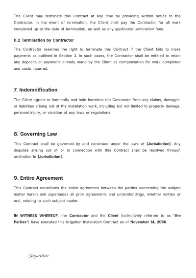 Free Irrigation Installation Contract Template to Edit Online