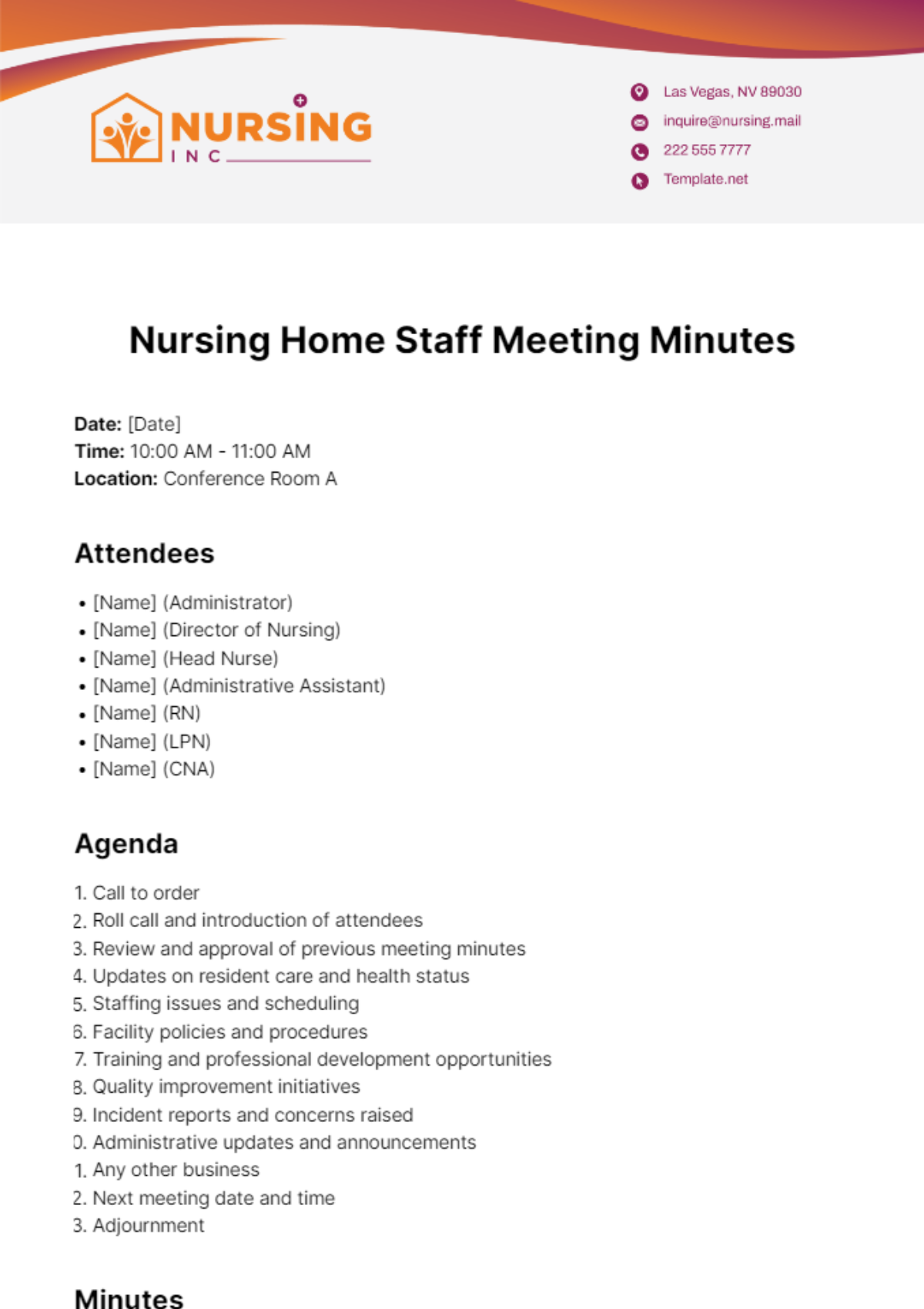 Nursing Home Staff Meeting Minutes Template