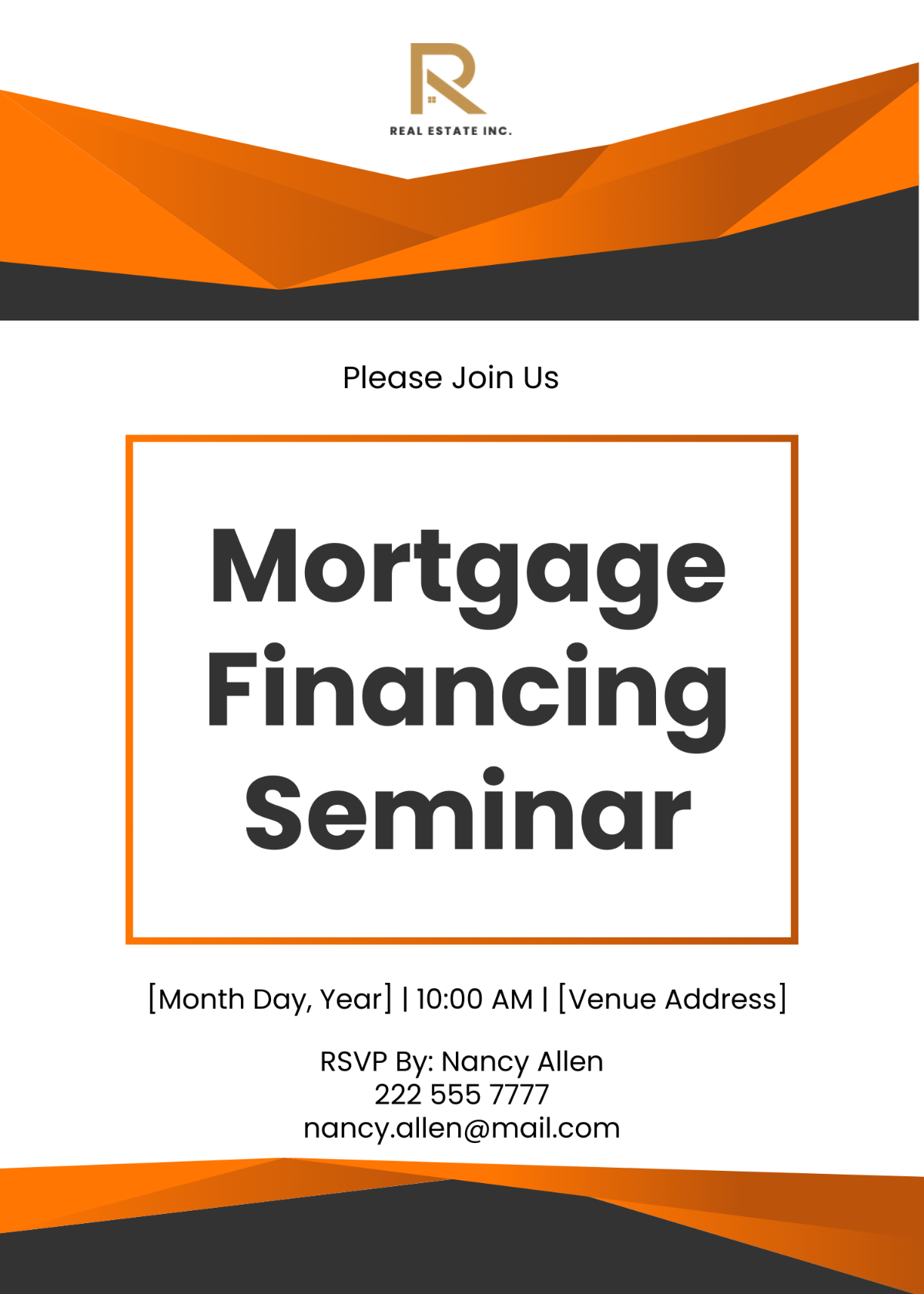 Mortgage Financing Seminar Invitation Card Template - Edit Online & Download