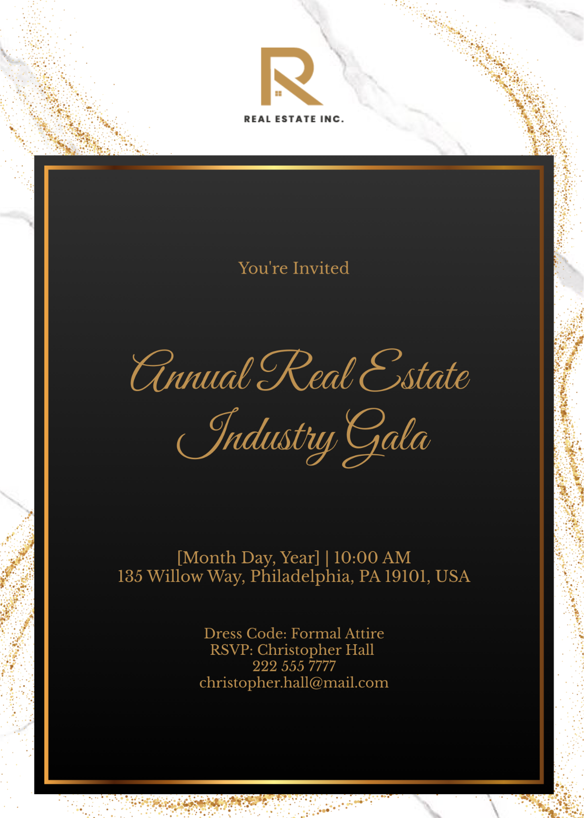 Annual Real Estate Industry Gala Invitation Card Template - Edit Online & Download