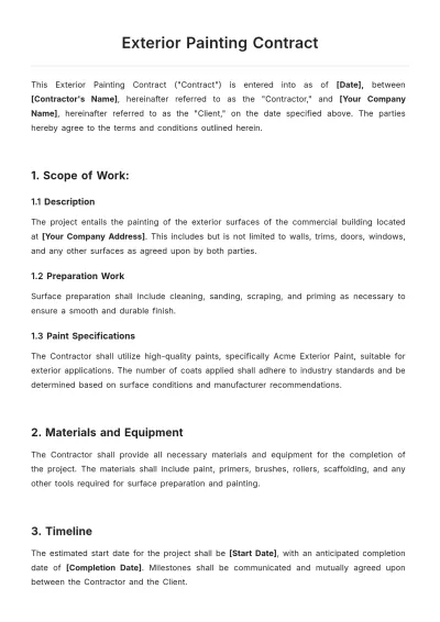 Free Exterior Painting Contract Template to Edit Online