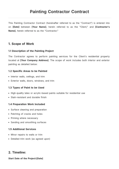 Free Painting Contractor Contract Template to Edit Online