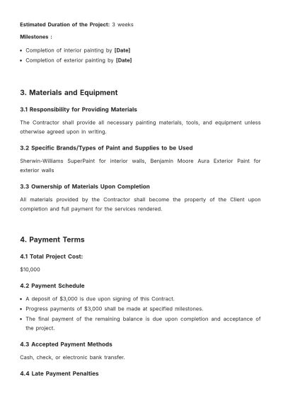 Free Painting Contractor Contract Template to Edit Online