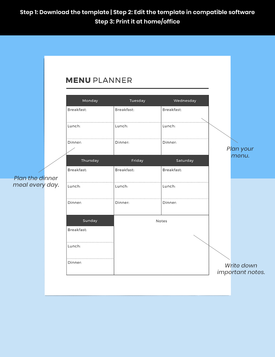 Printable Menu Planner Example