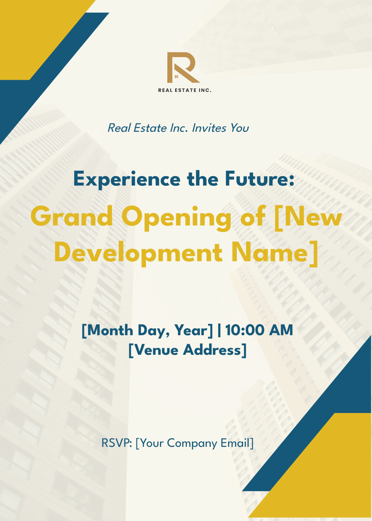 Free Grand Opening of New Development Invitation Card Template