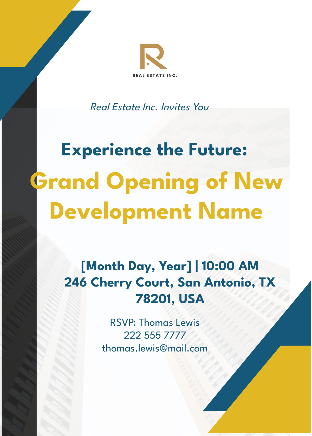 Grand Opening of New Development Invitation Card Template - Edit Online & Download