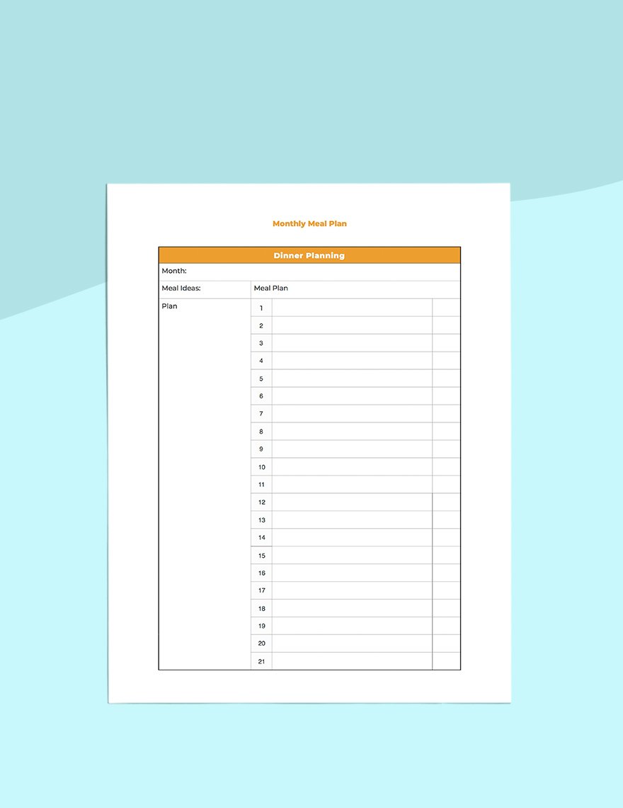 Simple menu planner Printable