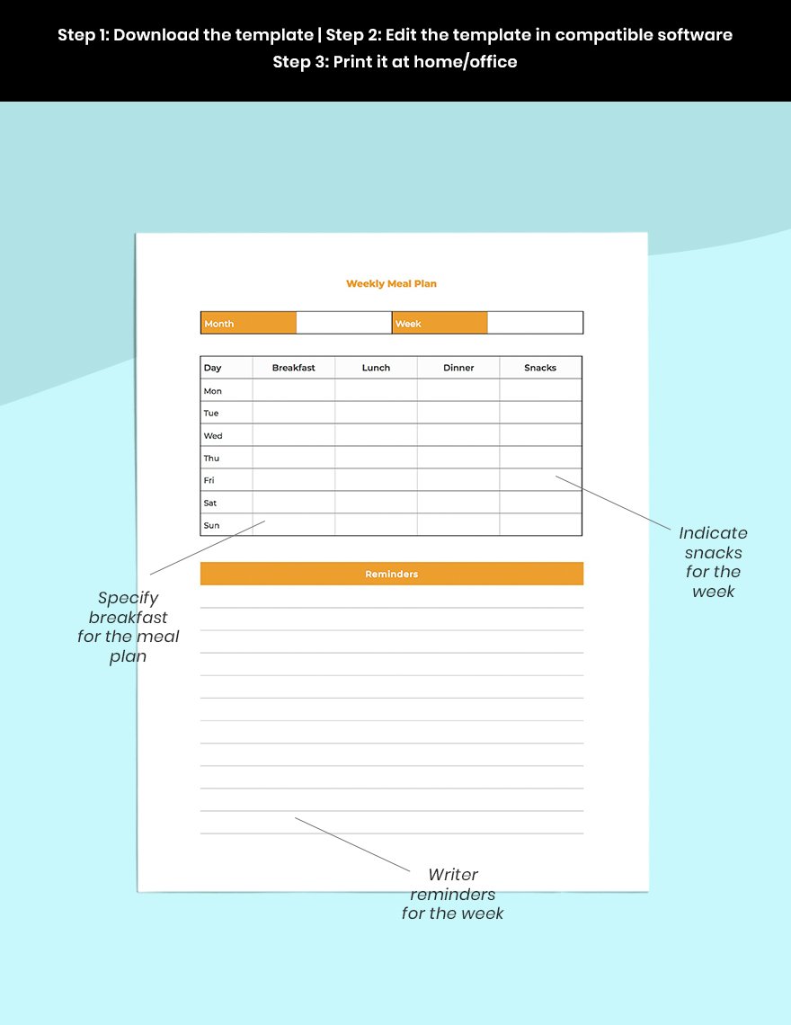 Simple menu planner format