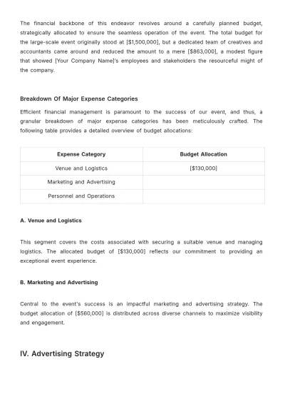 Free Large-Scale Event Budget Advertising Report Template to Edit Online
