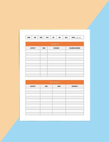 Daily Workout Planner Template Editable