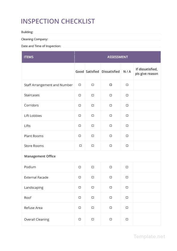 Inspection checklist Template in Microsoft Word, PDF, Apple Pages