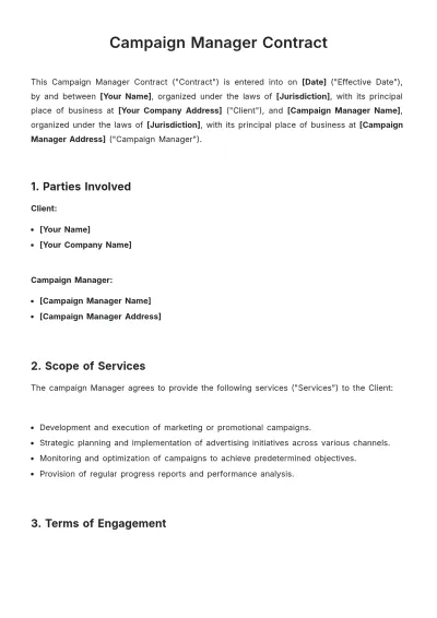 Free Campaign Manager Contract Template to Edit Online