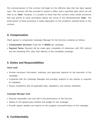 Free Campaign Manager Contract Template to Edit Online