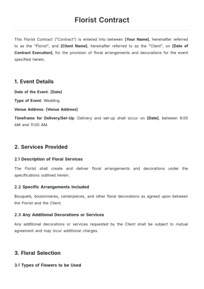 Free Florist Contract Template to Edit Online