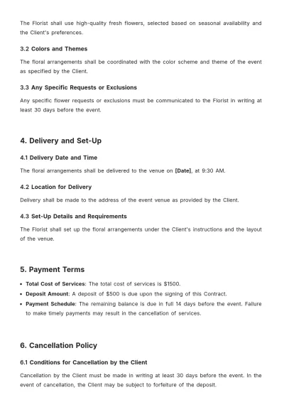 Free Florist Contract Template to Edit Online