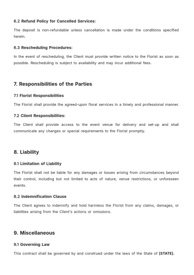 Free Florist Contract Template to Edit Online