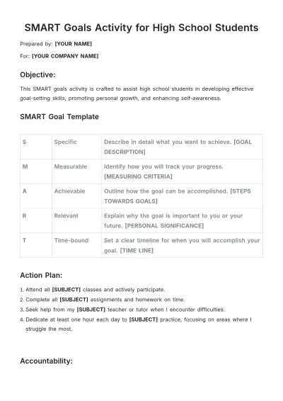 Free SMART Goals Activity For High School Students Template to Edit Online
