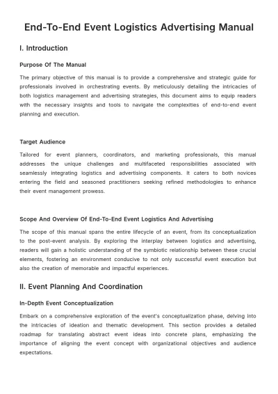 Free End-to-End Event Logistics Advertising Manual Template to Edit Online