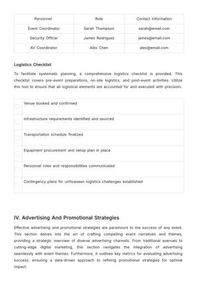 Free End-to-End Event Logistics Advertising Manual Template to Edit Online