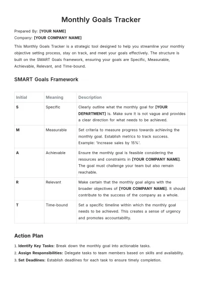 Free Monthly Goals Tracker Template to Edit Online