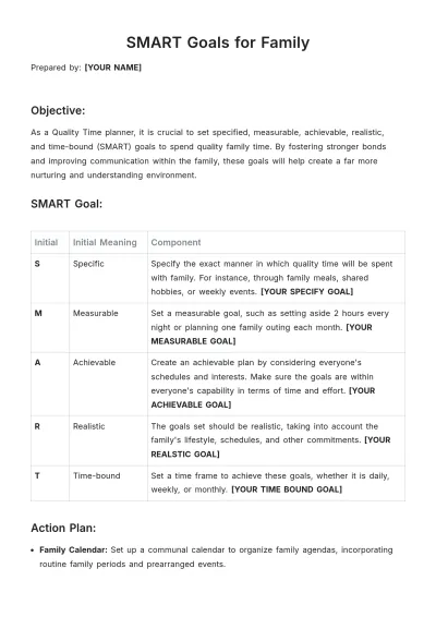 Free SMART Goals Template for Family to Edit Online