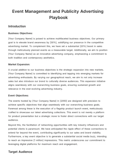 Free Event Management and Publicity Advertising Playbook Template to Edit Online
