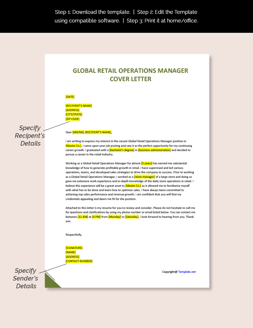 Global Retail Operations Manager Cover Letter