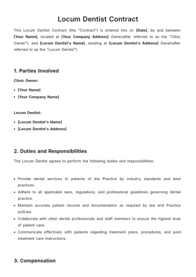 Free Locum Dentist Contract Template to Edit Online