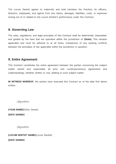 Free Locum Dentist Contract Template to Edit Online